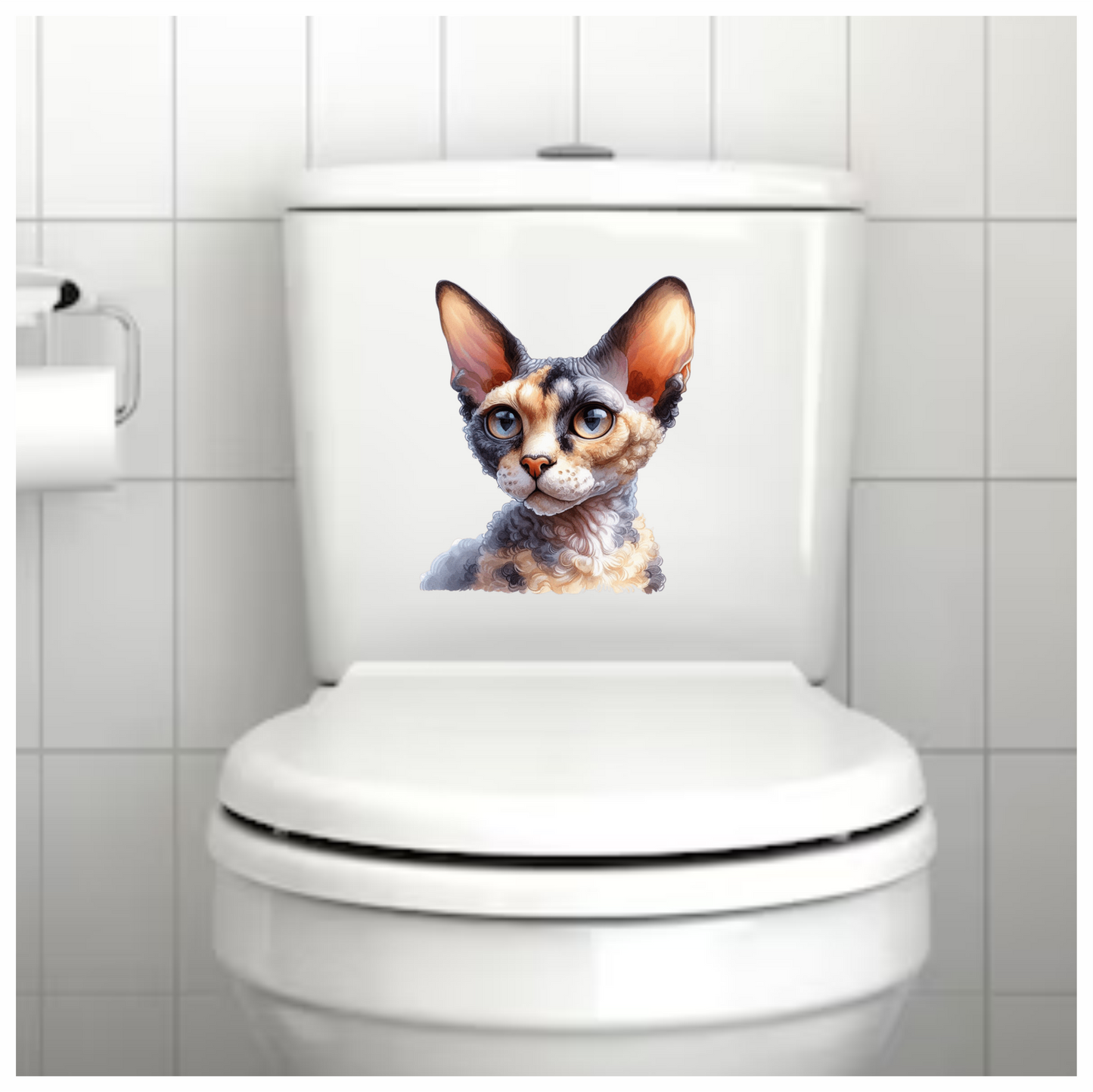 Calico Devon Rex Cat With Large Ears Vinyl Sticker Decal