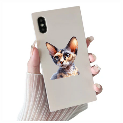 Calico Devon Rex Cat With Large Ears Vinyl Sticker Decal