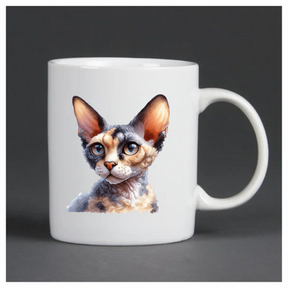 Calico Devon Rex Cat With Large Ears Vinyl Sticker Decal