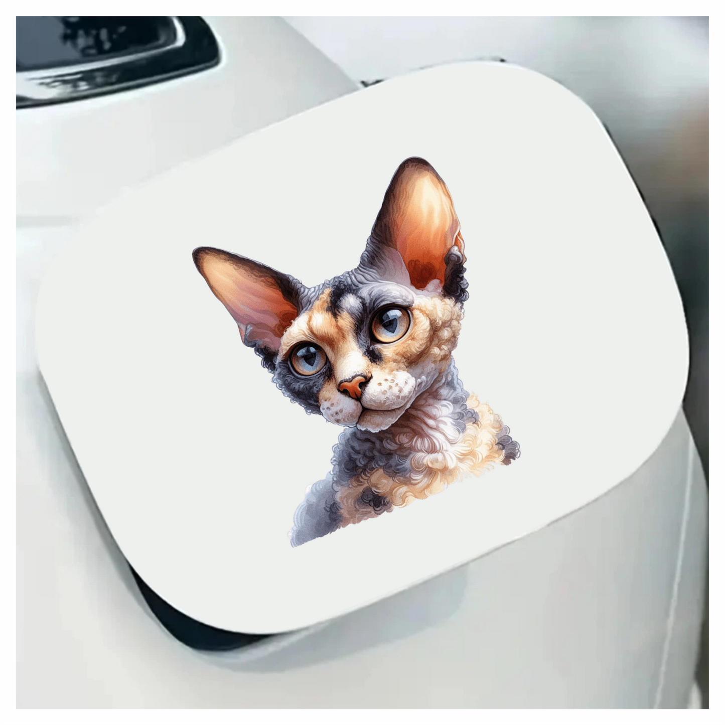 Calico Devon Rex Cat With Large Ears Vinyl Sticker Decal