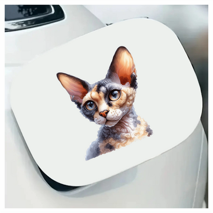Calico Devon Rex Cat With Large Ears Vinyl Sticker Decal