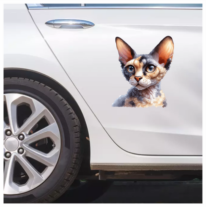 Calico Devon Rex Cat With Large Ears Vinyl Sticker Decal