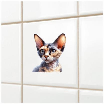 Calico Devon Rex Cat With Large Ears Vinyl Sticker Decal