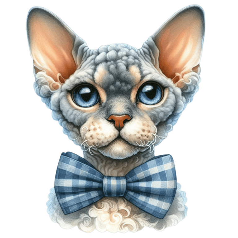 Gray Devon Rex Cat With Bow Vinyl Sticker Decal