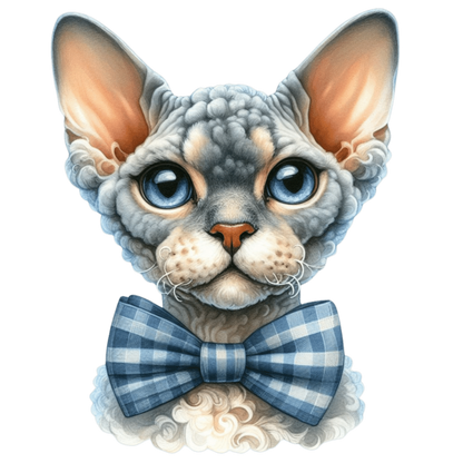 Gray Devon Rex Cat With Bow Vinyl Sticker Decal