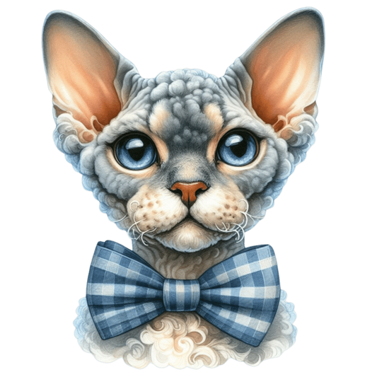 Gray Devon Rex Cat With Bow Vinyl Sticker Decal