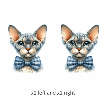 Gray Devon Rex Cat With Bow Vinyl Sticker Decal