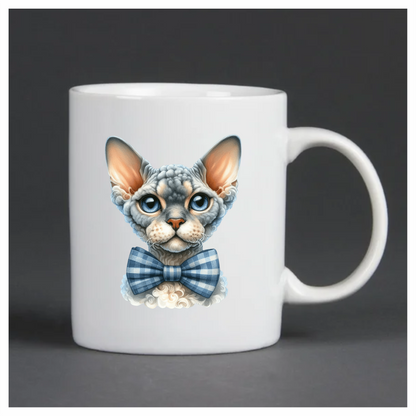 Gray Devon Rex Cat With Bow Vinyl Sticker Decal