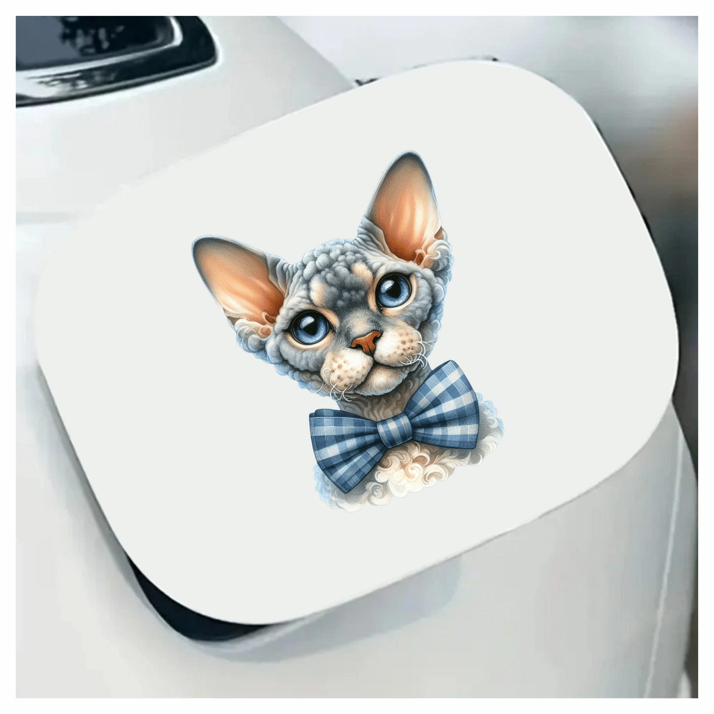 Gray Devon Rex Cat With Bow Vinyl Sticker Decal