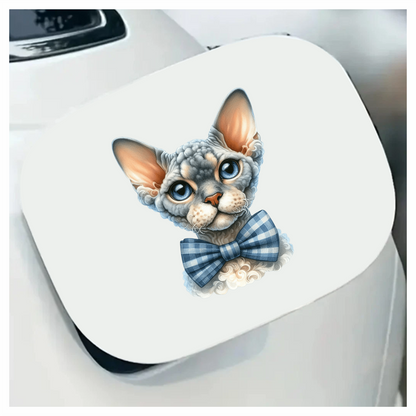 Gray Devon Rex Cat With Bow Vinyl Sticker Decal