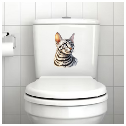 Gray Bengal Cat With Striped Vinyl Sticker Decal