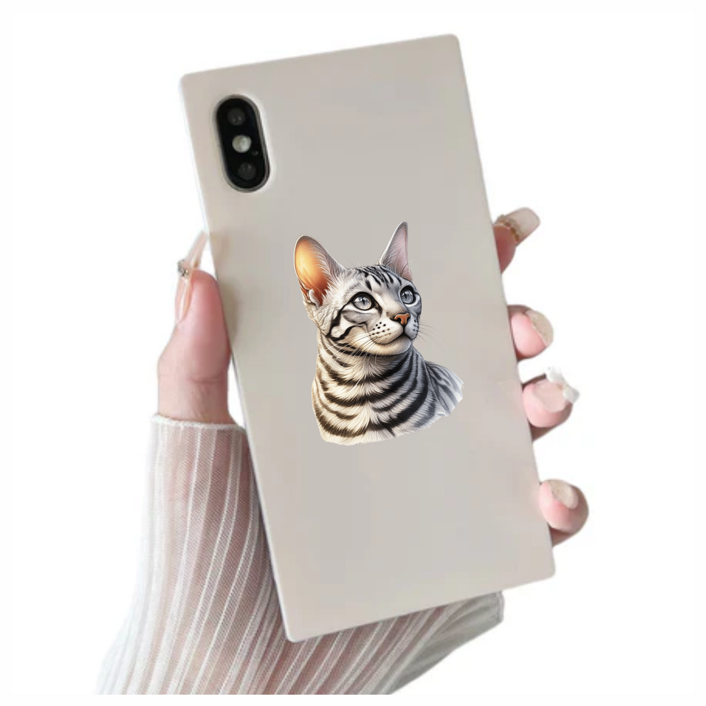 Gray Bengal Cat With Striped Vinyl Sticker Decal
