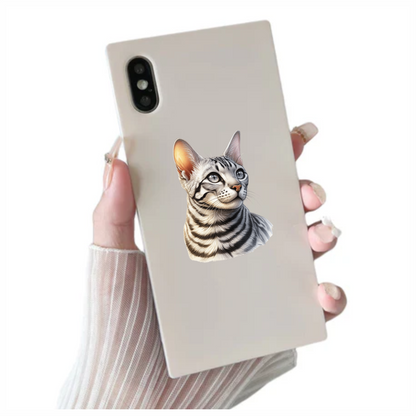 Gray Bengal Cat With Striped Vinyl Sticker Decal