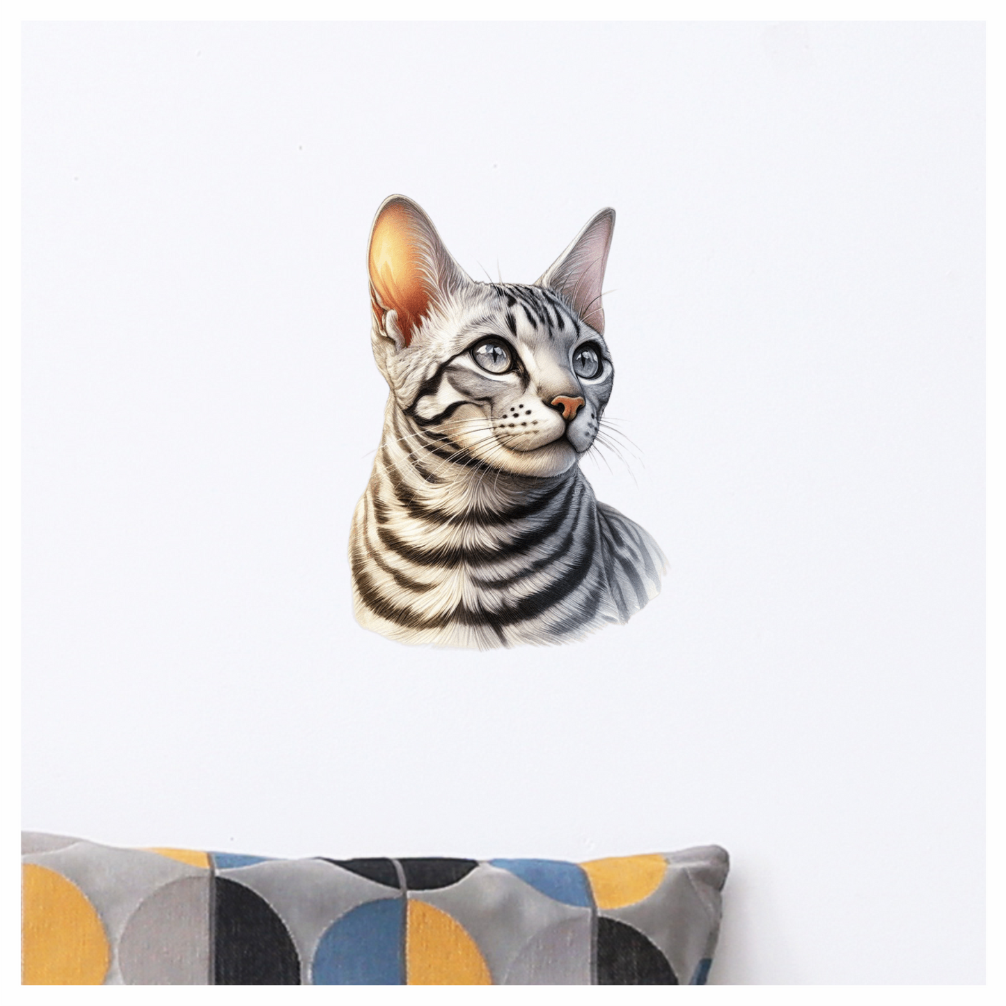 Gray Bengal Cat With Striped Vinyl Sticker Decal