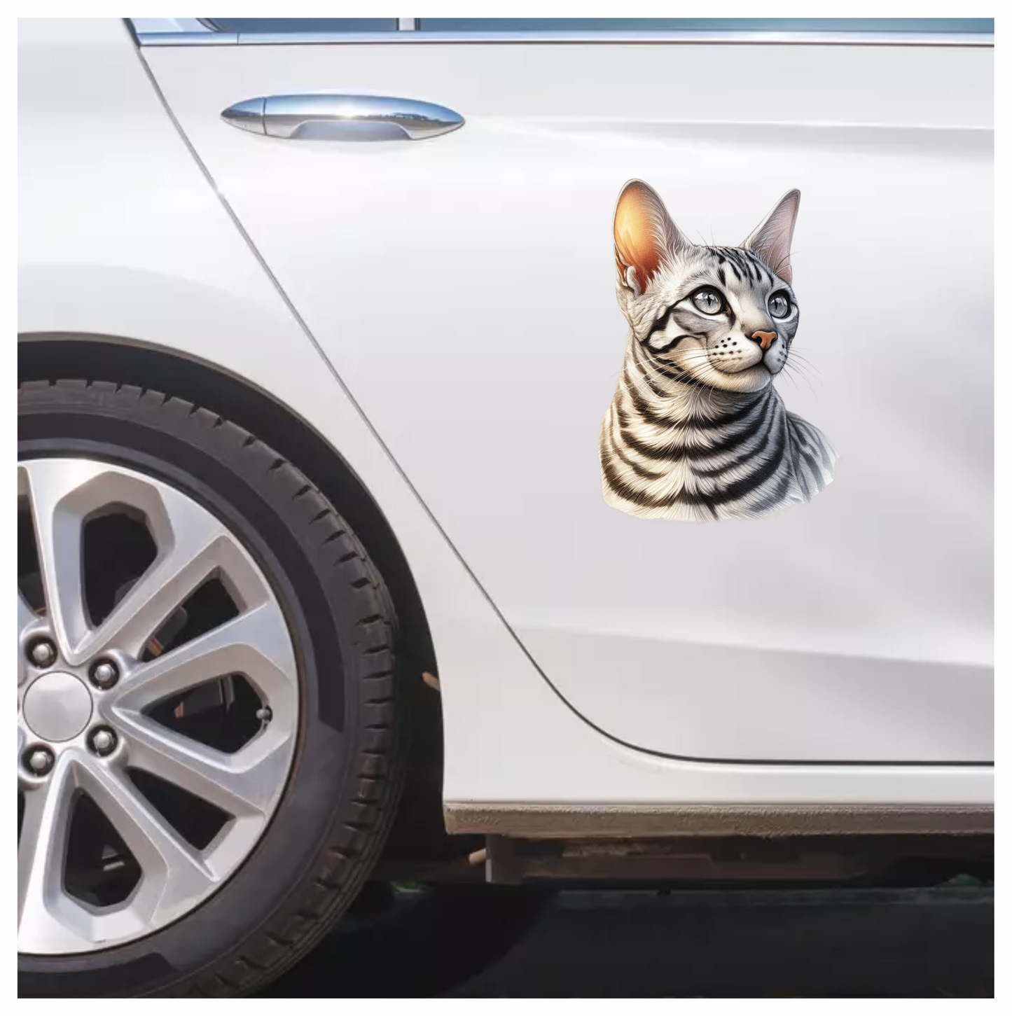 Gray Bengal Cat With Striped Vinyl Sticker Decal