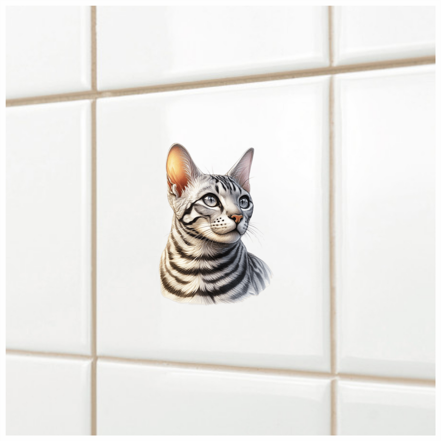 Gray Bengal Cat With Striped Vinyl Sticker Decal