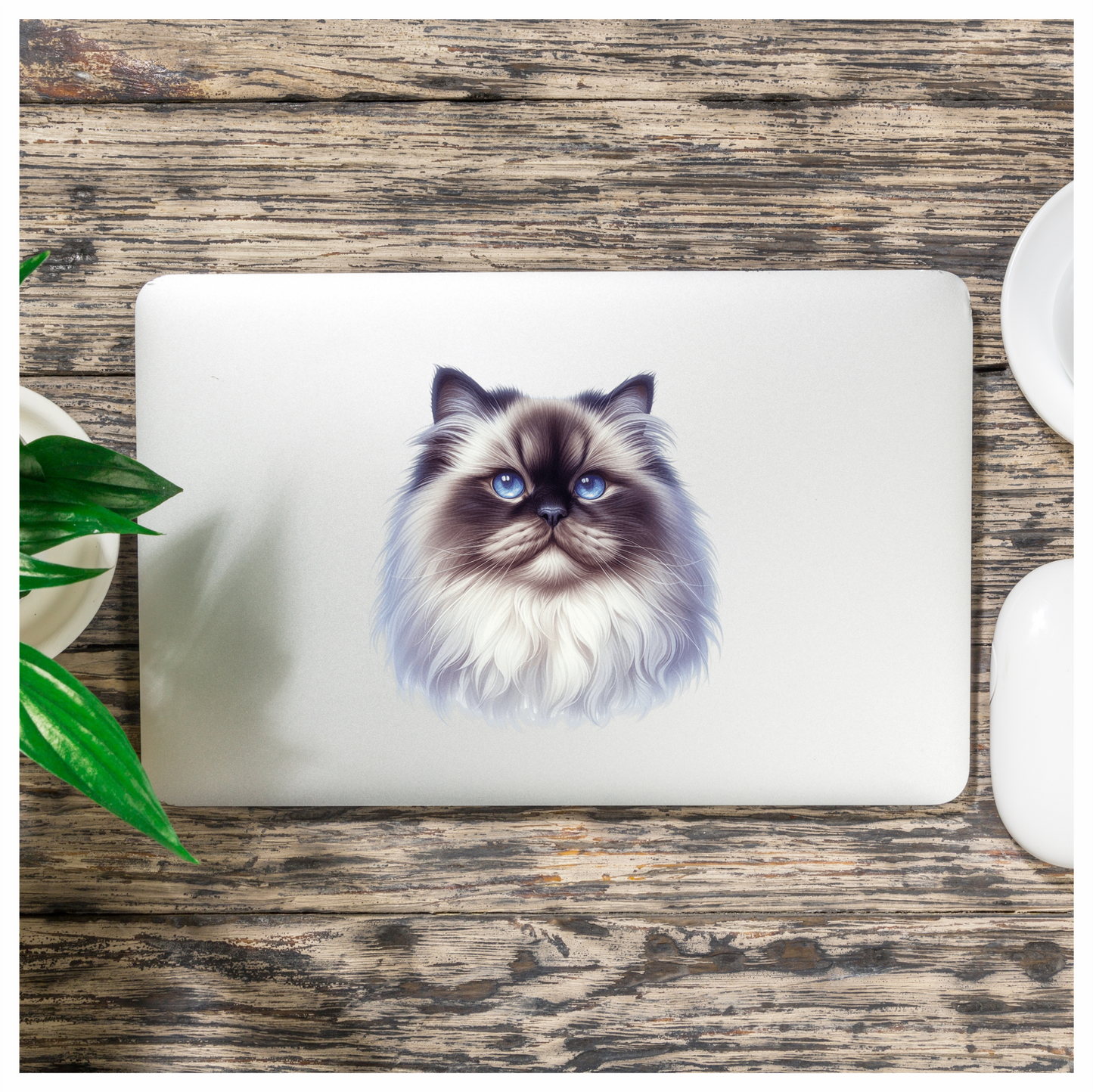 White Himalayan Cat With Blue Eyes Vinyl Sticker Decal
