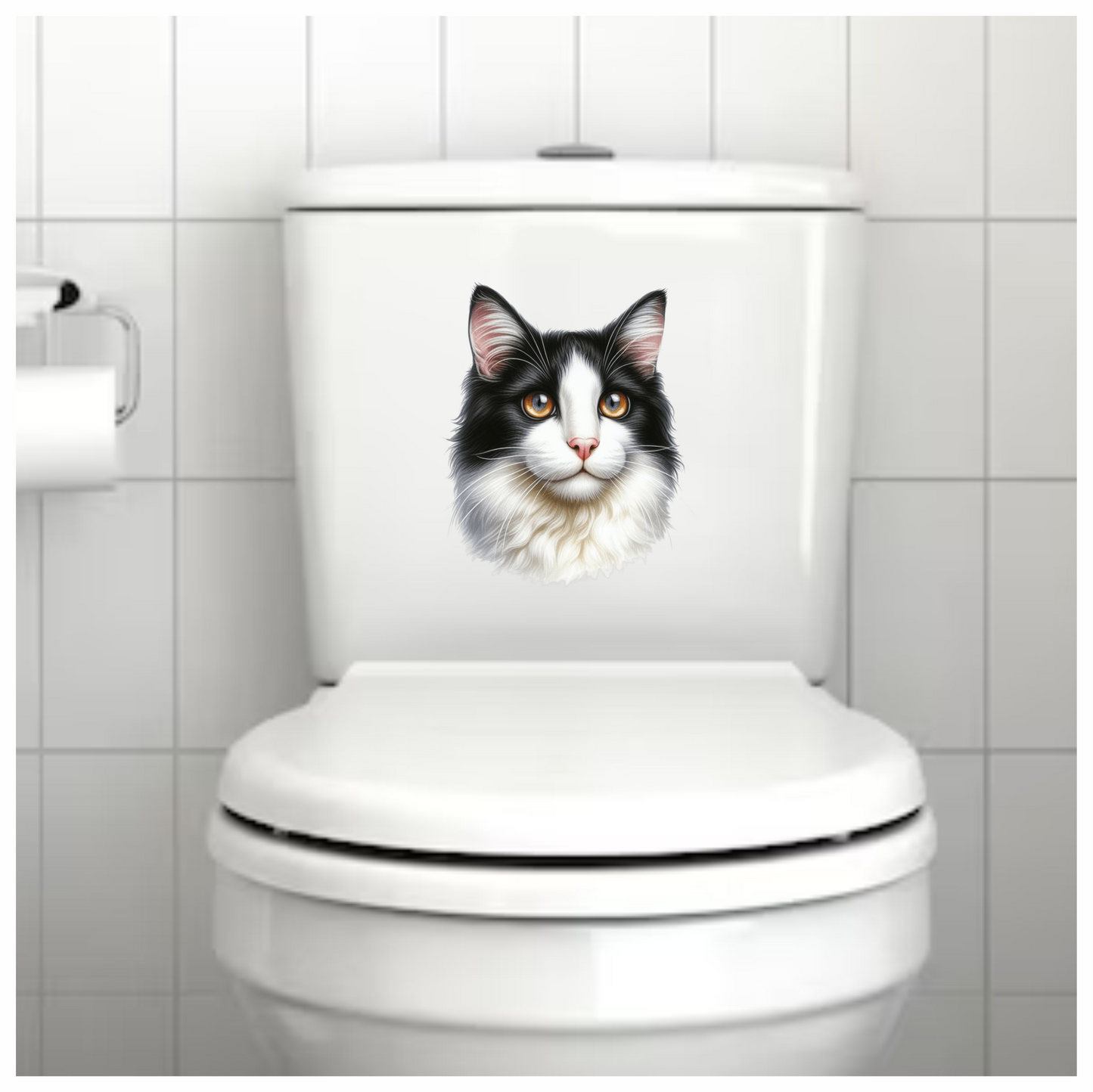 Black White Cat With Orange Eyes Vinyl Sticker Decal