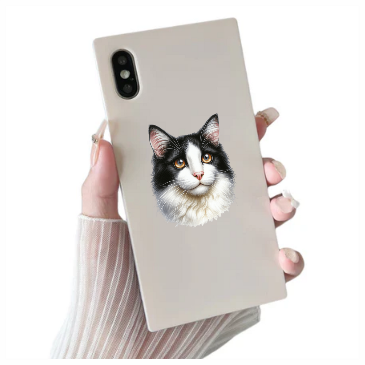 Black White Cat With Orange Eyes Vinyl Sticker Decal
