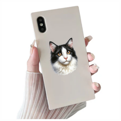 Black White Cat With Orange Eyes Vinyl Sticker Decal