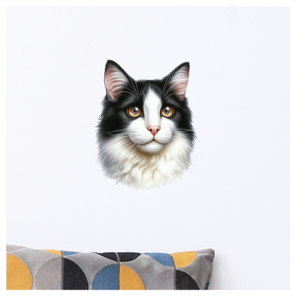 Black White Cat With Orange Eyes Vinyl Sticker Decal