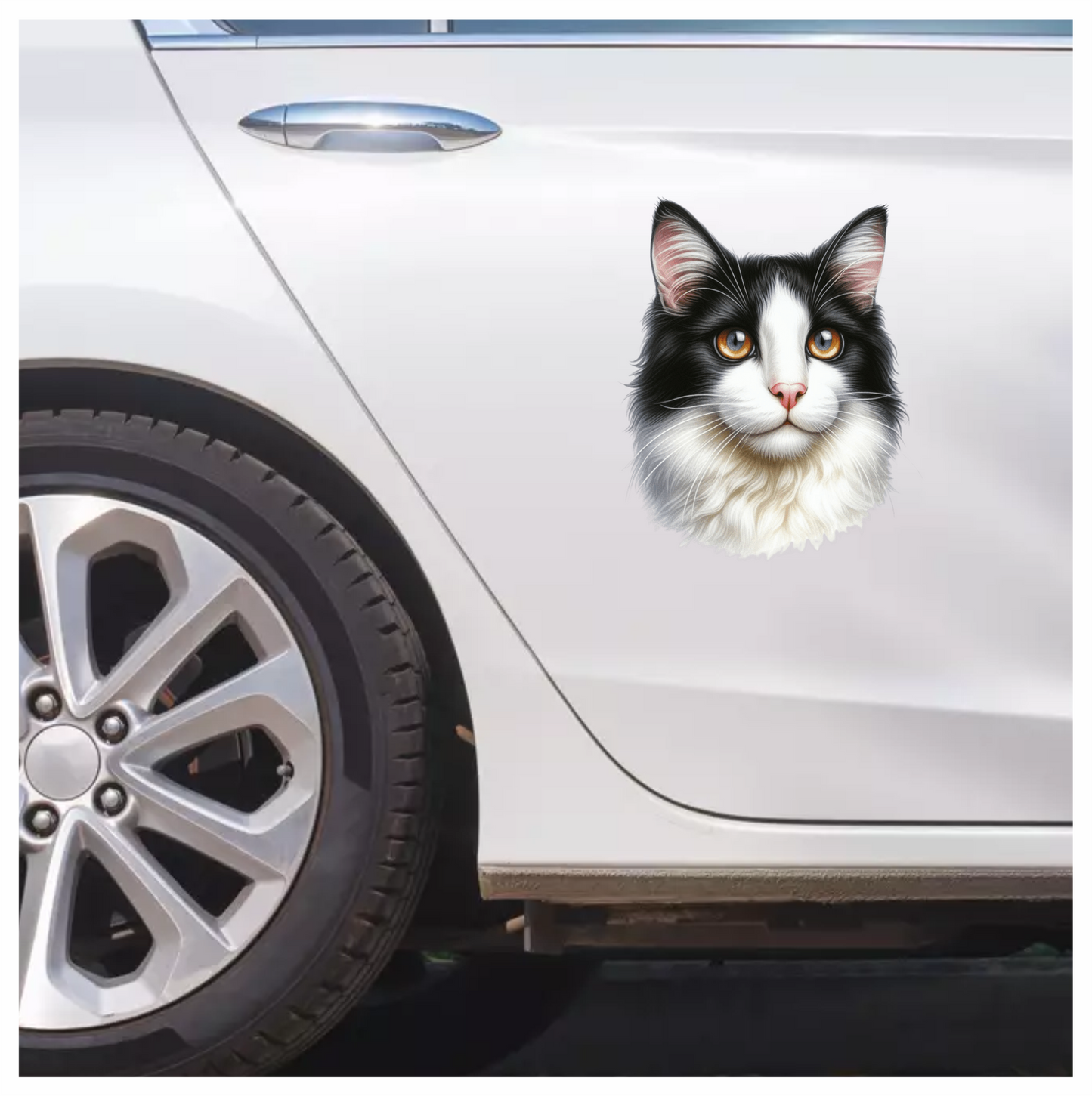 Black White Cat With Orange Eyes Vinyl Sticker Decal