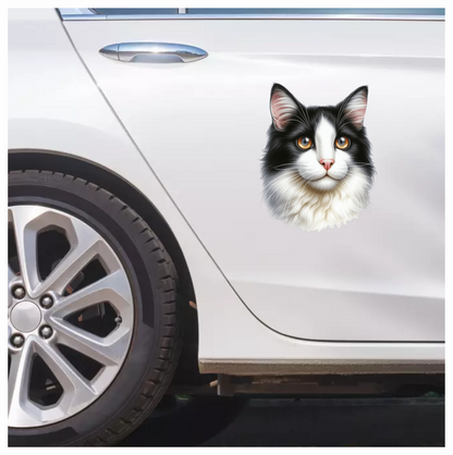 Black White Cat With Orange Eyes Vinyl Sticker Decal