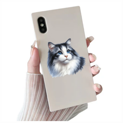 Gray White Cat With Blue Eyes Vinyl Sticker Decal