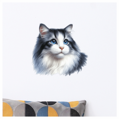Gray White Cat With Blue Eyes Vinyl Sticker Decal