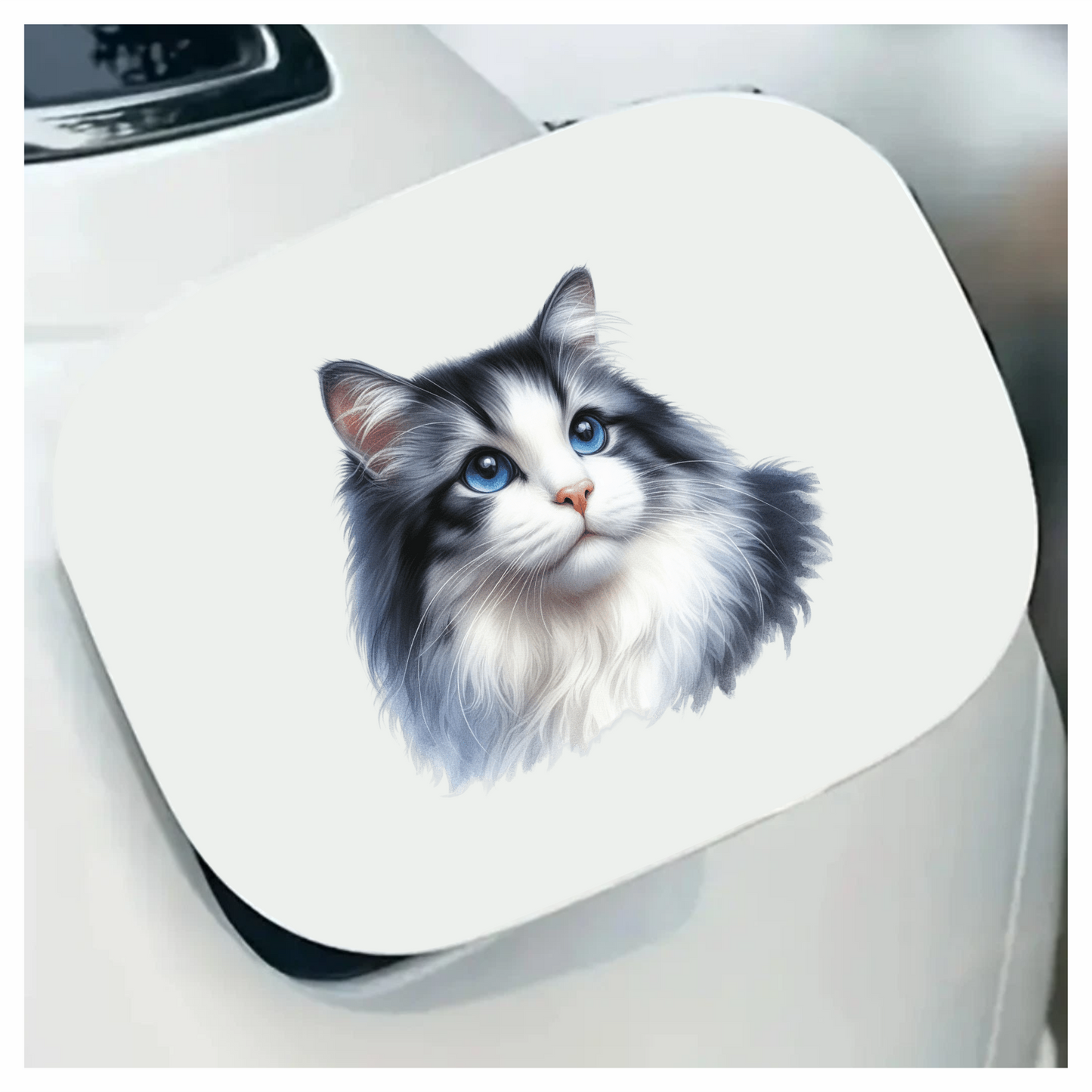 Gray White Cat With Blue Eyes Vinyl Sticker Decal
