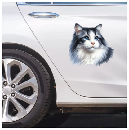 Gray White Cat With Blue Eyes Vinyl Sticker Decal