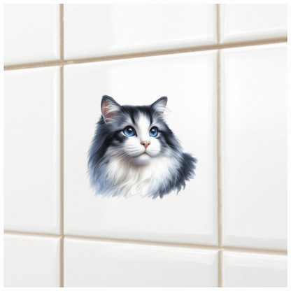 Gray White Cat With Blue Eyes Vinyl Sticker Decal