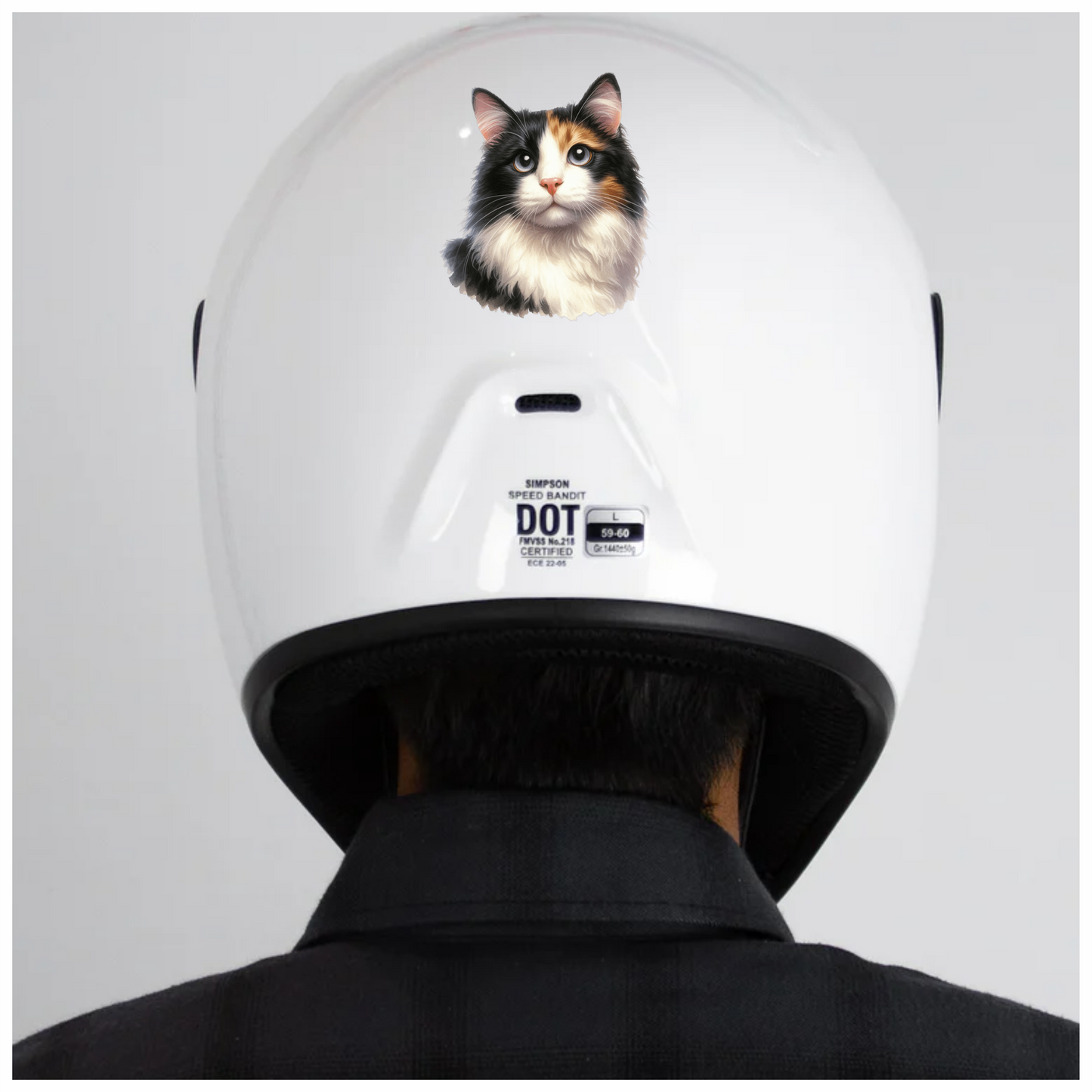 Black White Calico Cat With Eyes Vinyl Sticker Decal