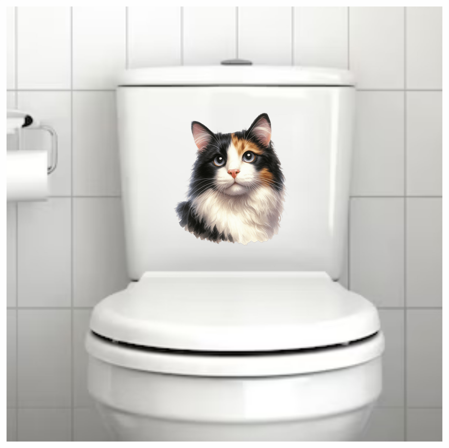 Black White Calico Cat With Eyes Vinyl Sticker Decal