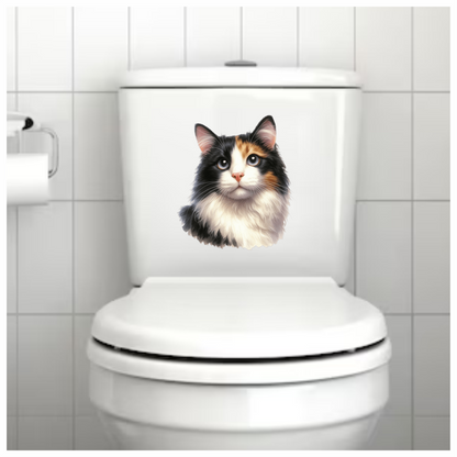 Black White Calico Cat With Eyes Vinyl Sticker Decal