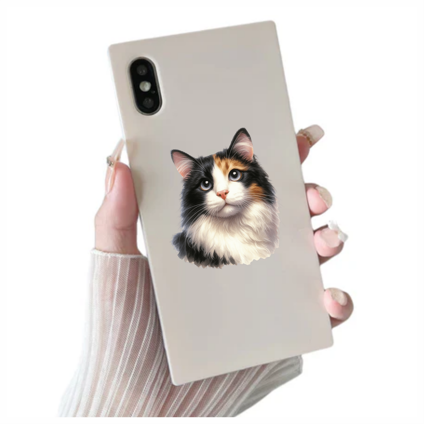 Black White Calico Cat With Eyes Vinyl Sticker Decal