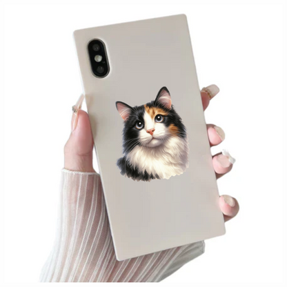 Black White Calico Cat With Eyes Vinyl Sticker Decal