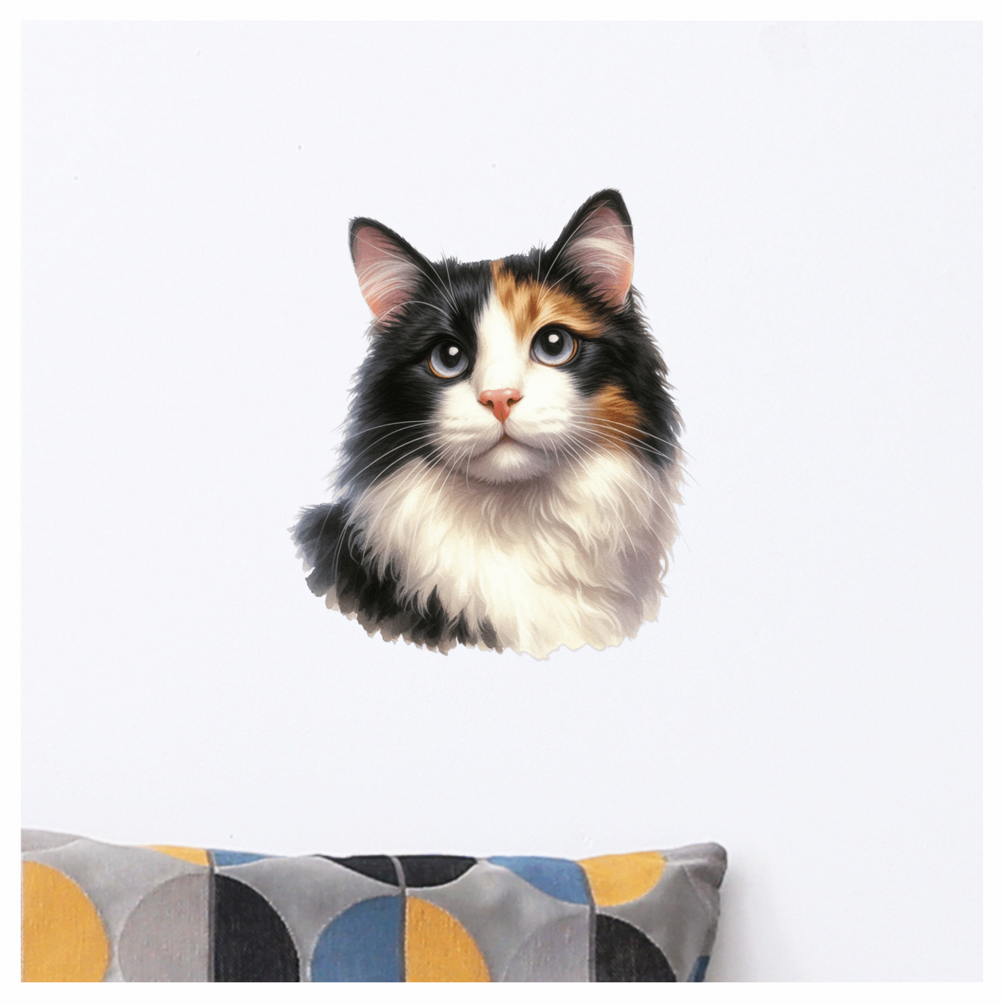 Black White Calico Cat With Eyes Vinyl Sticker Decal