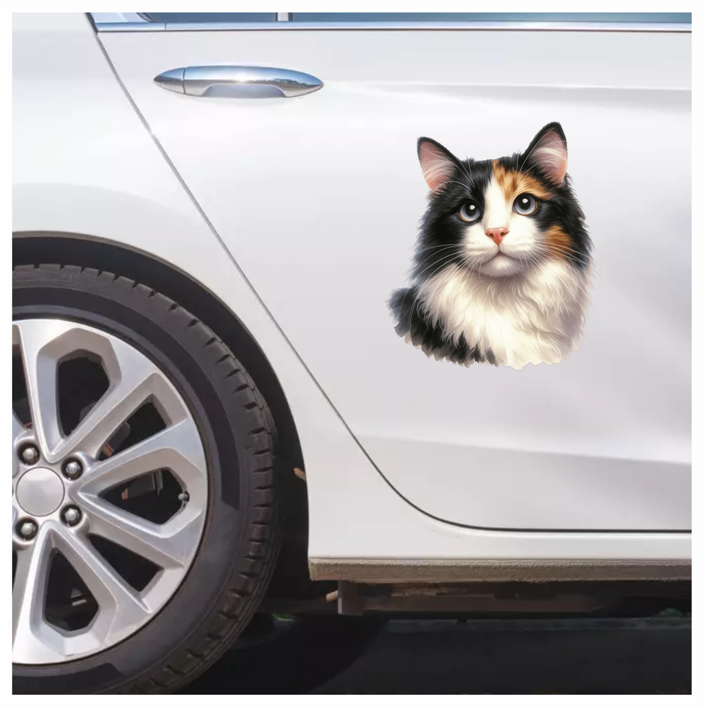 Black White Calico Cat With Eyes Vinyl Sticker Decal