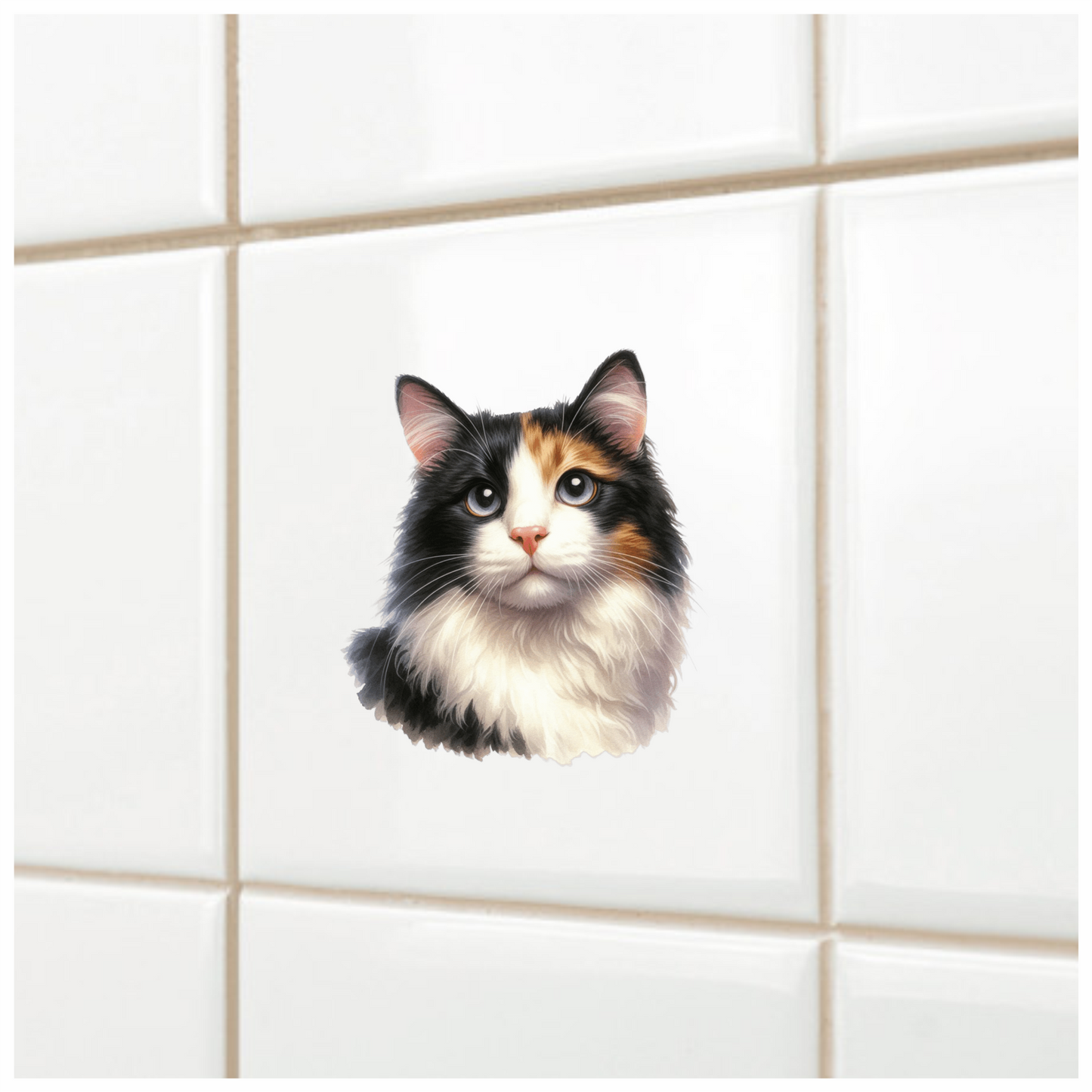 Black White Calico Cat With Eyes Vinyl Sticker Decal