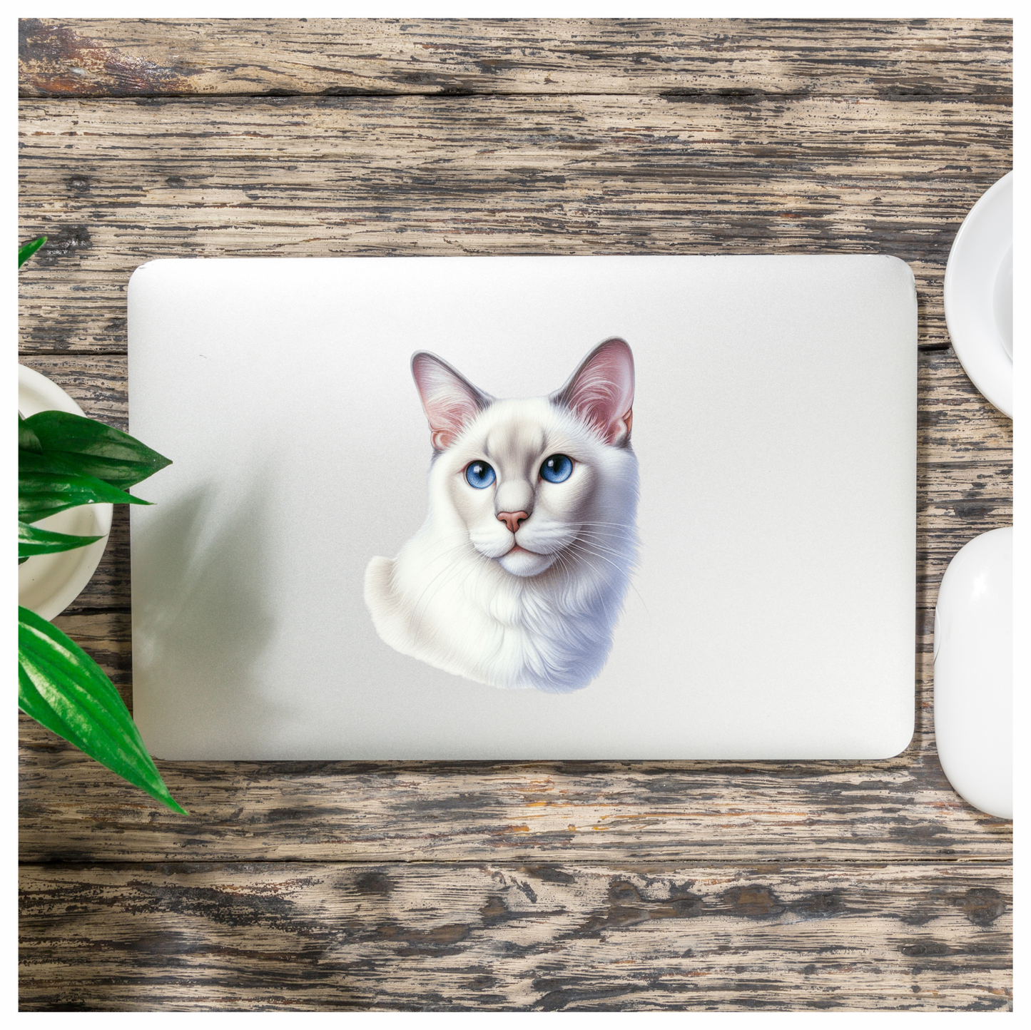 White Siamese Cat With Blue Eyes Vinyl Sticker Decal