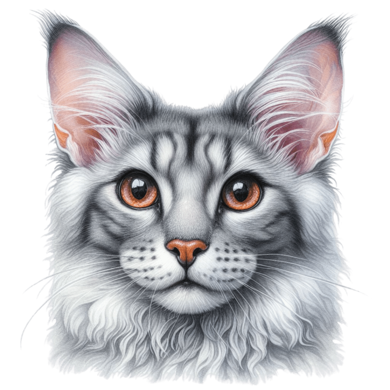 Gray Maine Coon Cat With Orange Eyes Vinyl Sticker Decal