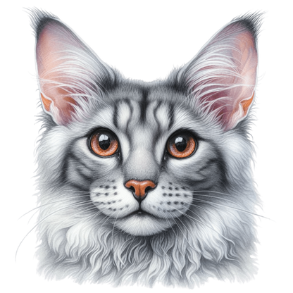 Gray Maine Coon Cat With Orange Eyes Vinyl Sticker Decal
