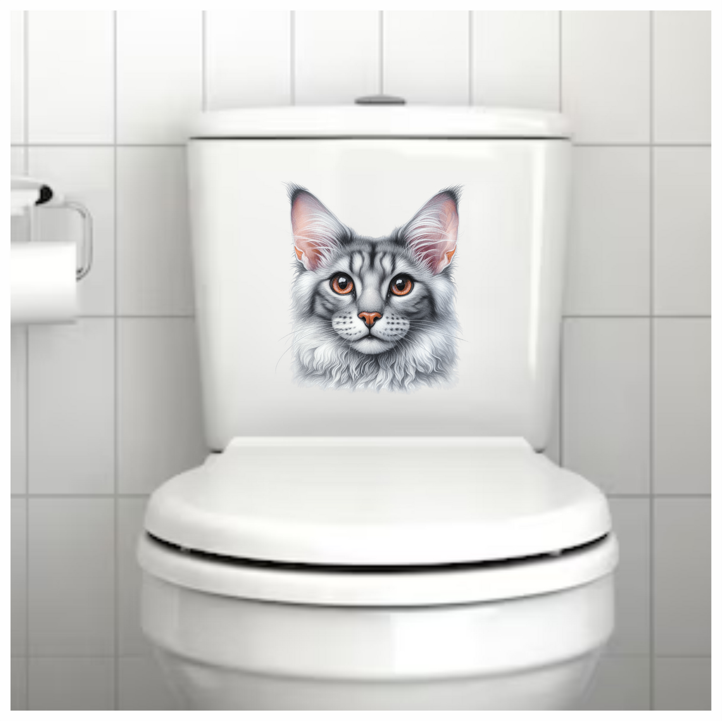Gray Maine Coon Cat With Orange Eyes Vinyl Sticker Decal