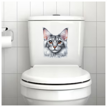 Gray Maine Coon Cat With Orange Eyes Vinyl Sticker Decal