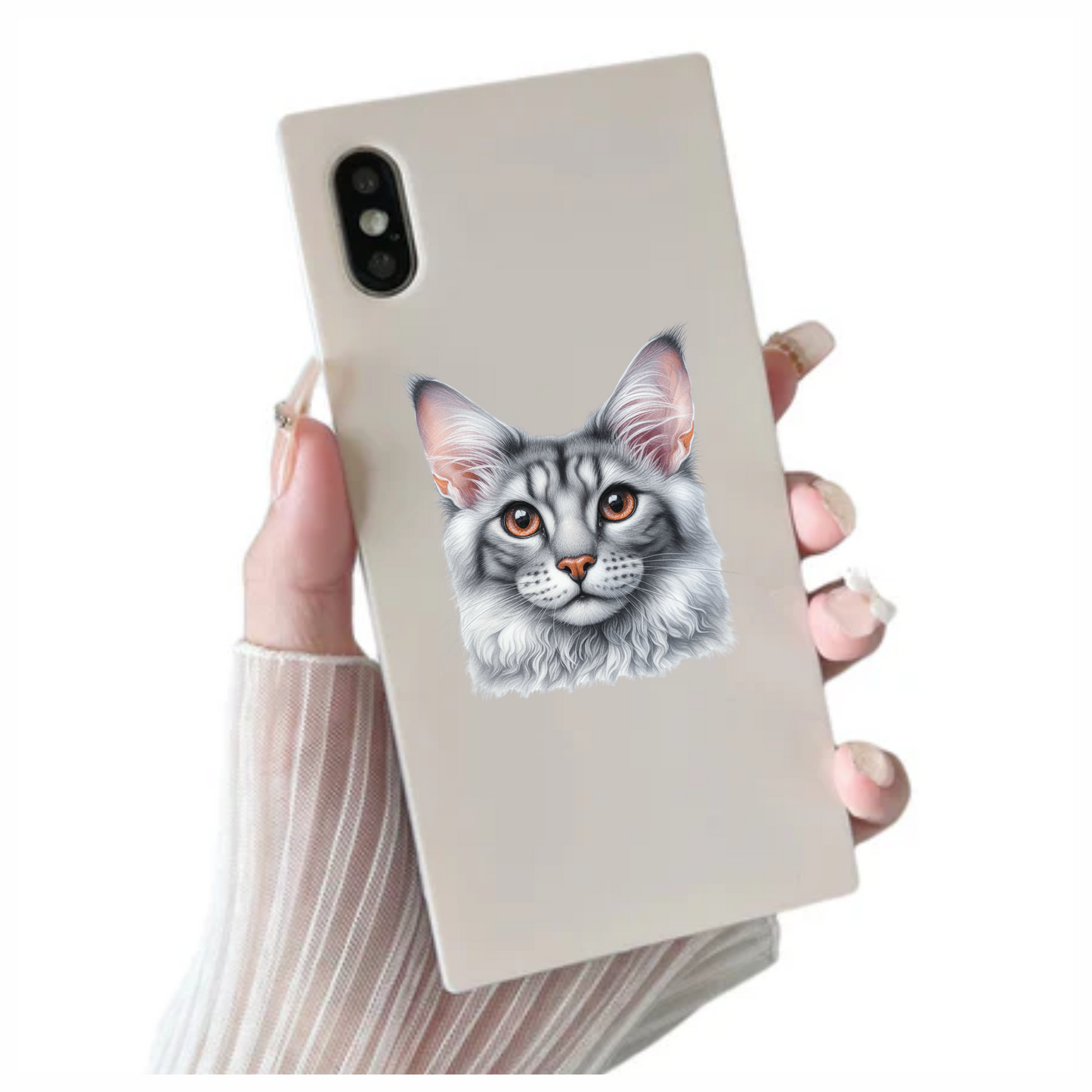 Gray Maine Coon Cat With Orange Eyes Vinyl Sticker Decal