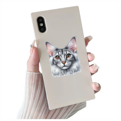 Gray Maine Coon Cat With Orange Eyes Vinyl Sticker Decal