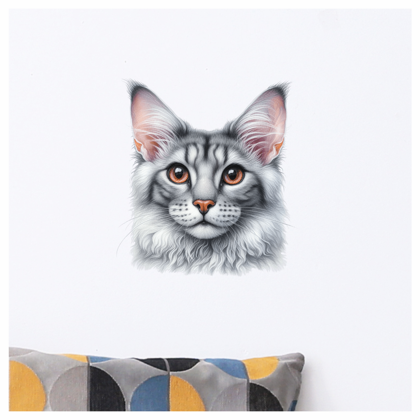 Gray Maine Coon Cat With Orange Eyes Vinyl Sticker Decal