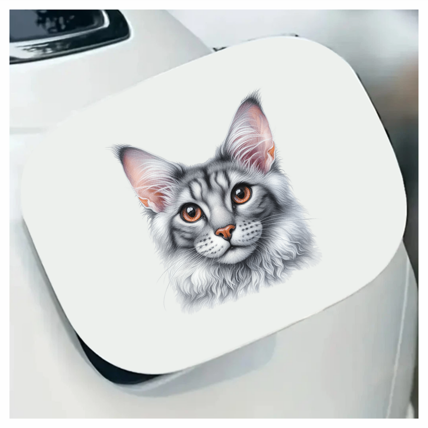 Gray Maine Coon Cat With Orange Eyes Vinyl Sticker Decal