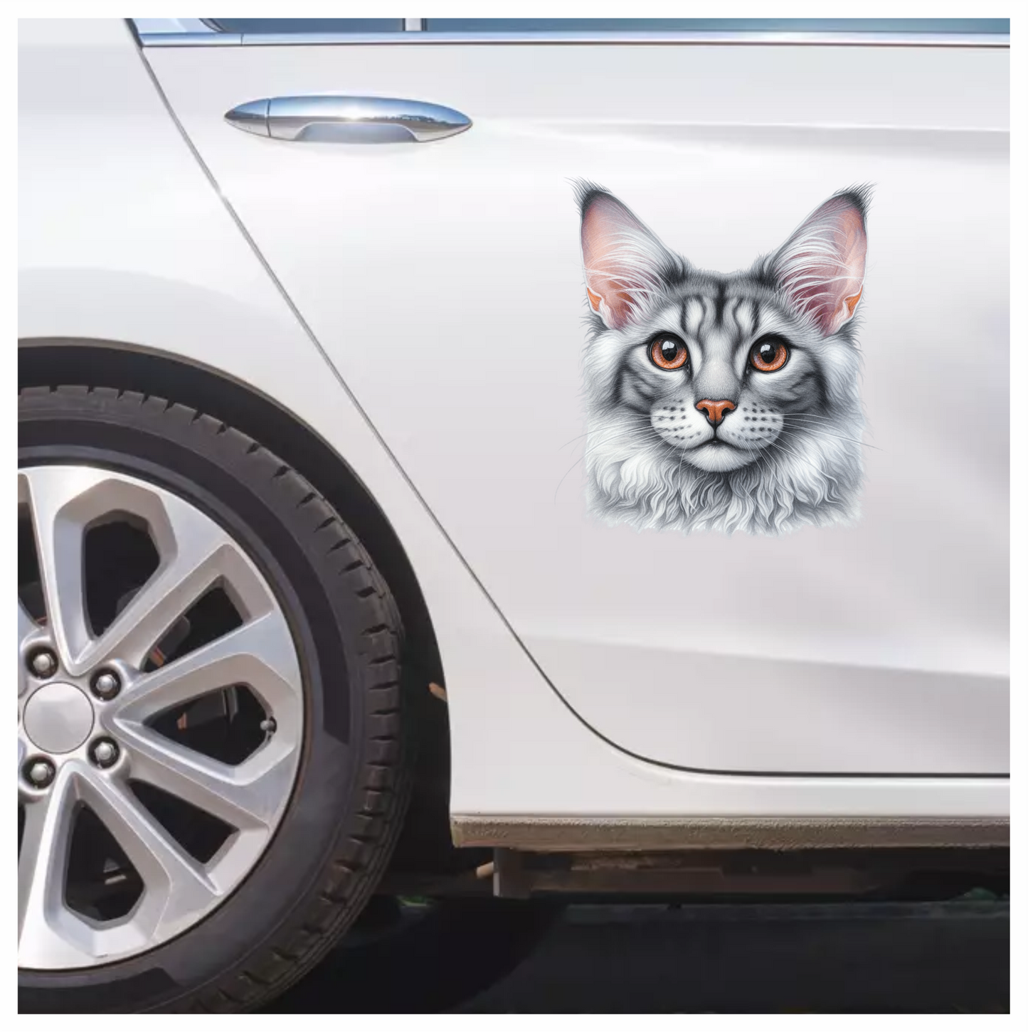 Gray Maine Coon Cat With Orange Eyes Vinyl Sticker Decal
